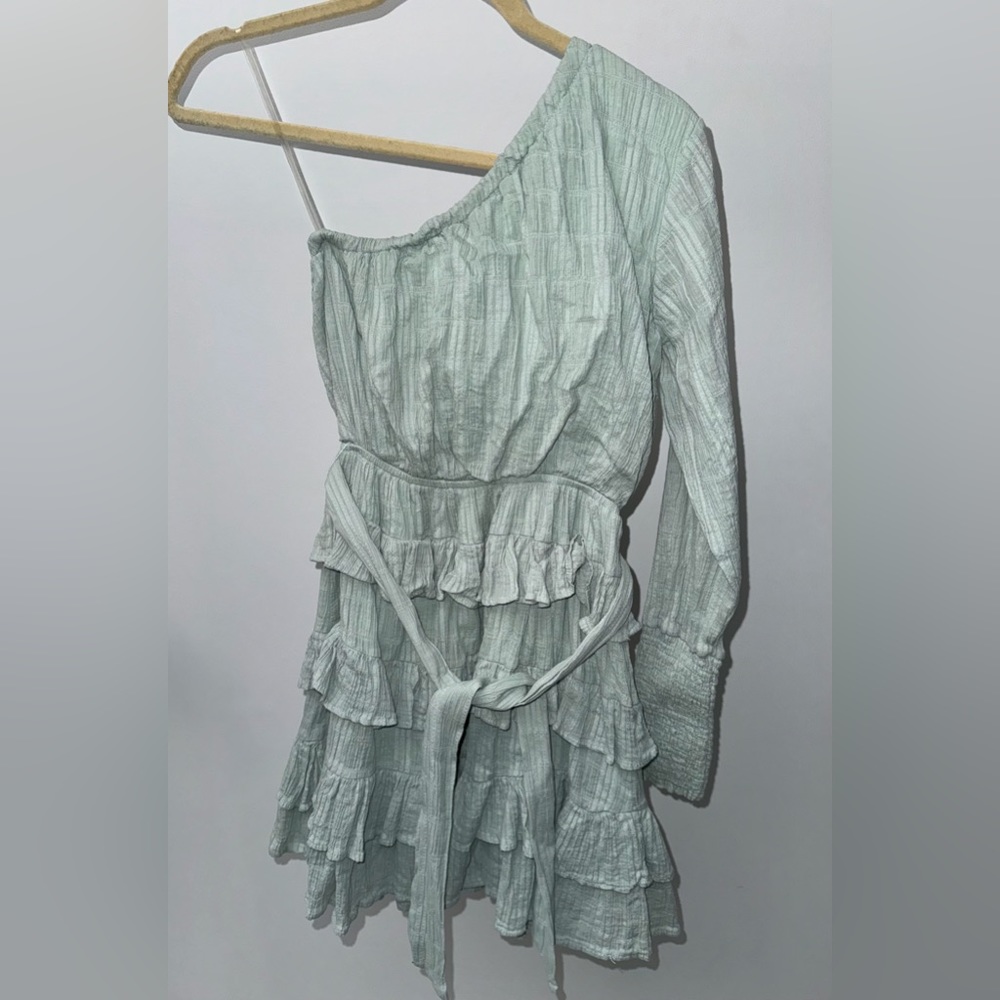 Beginning Boutique Ruffle Mini Dress In Sage Green, Size Xs View 2